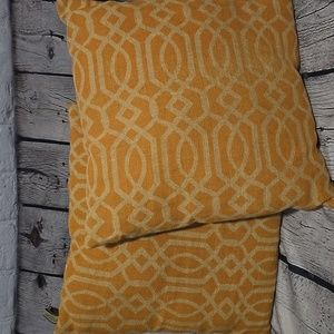 Stratford Home burlap pillows set of 2 mustard yellow/tan 17"x17"